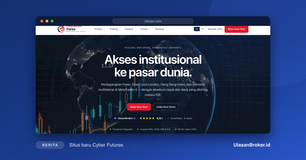 Tangkapan layar halaman depan situs baru Cyber Futures di cfforex.com